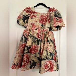 Rare Editions Red and Pink Puff Sleeve Dress